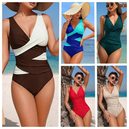🏖️👙【Cantidad limitada】🌴【40-90 kg】 Traje de baño de una pieza, sin espalda, en color liso-E