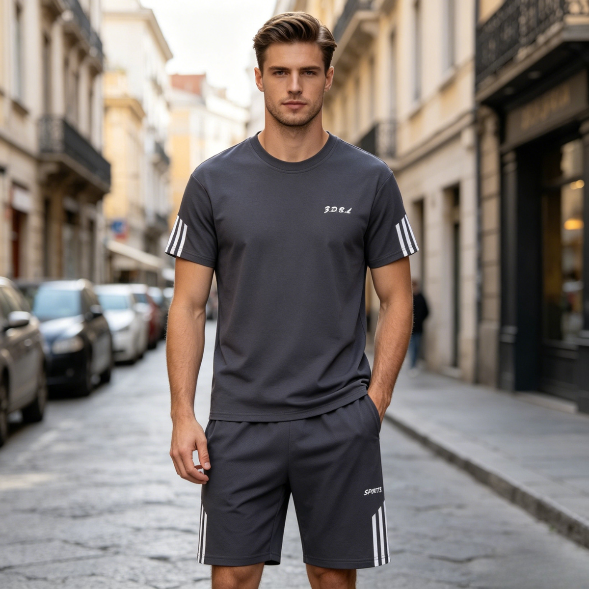 【45-100 kg】Conjunto de verano para hombre, malla transpirable y de secado rápido, estilo moderno, apto para deporte y ocasiones de negocios.
