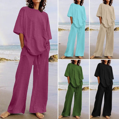 🎁【S-5XL】Luźny, swobodny komplet damski, dwuczęściowy, wykonany w 100% z bawełny (góra + spodnie)