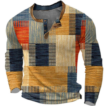 🌴🌈【S-4XL】👔😍 Νέα συλλογή ανδρικών πουκάμισων με τύπωμα, μακριά μανίκια, χαλαρό στυλ Henry, διαθέσιμα σε διάφορα χρώματα