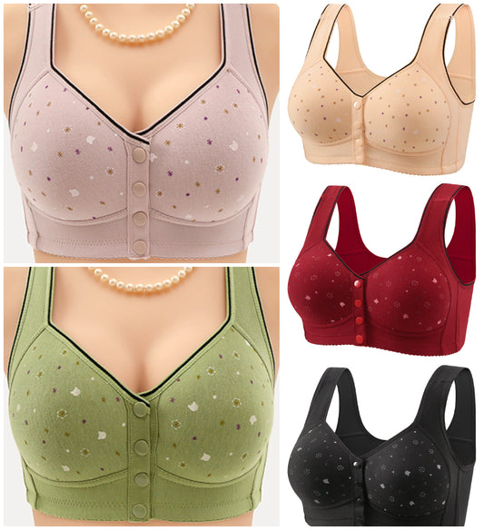 😍【Balení 3 kusů】Dámská bezdrátová podprsenka s knoflíky 【40-120kg】❤️Bumbac přírodní antibakteriální pohodlná pohodlná
