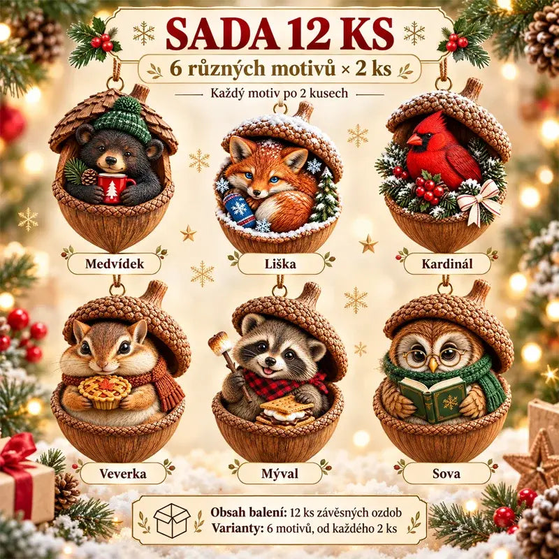 🎉【Kupte 6 kusů a získejte 6 kusů zdarma】12 kusů za 560 Kč🤩 🎁Nový 2D akrylový vánoční design se zvířaty ve tvaru šišky