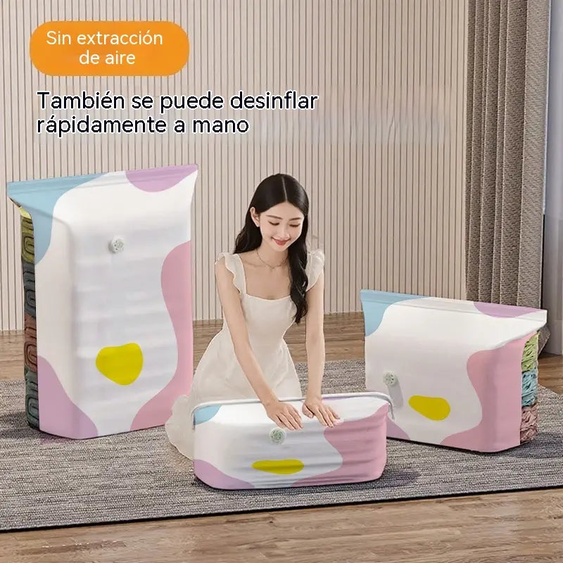 🧳【Juego de 5 piezas】💨 Bolsa de almacenamiento al vacío grande y compresible: no requiere bomba, es a prueba de fugas e ideal para ahorrar espacio en maletas y en casa ✈️