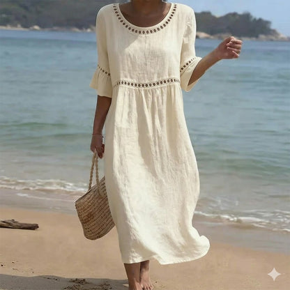 不投【Producto nuevo, 50% solo hoy!!】💎2026 Alta calidad💎【S-3XL】Vestido de mujer de algodón y lino, con mangas abullonadas, transpirable, suave y cómodo