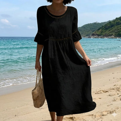 不投【Producto nuevo, 50% solo hoy!!】💎2026 Alta calidad💎【S-3XL】Vestido de mujer de algodón y lino, con mangas abullonadas, transpirable, suave y cómodo