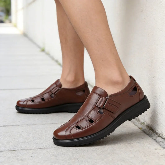 【38-44】👞Sandalias casuales antideslizantes de cuero genuino transpirables con diseño calado para hombre