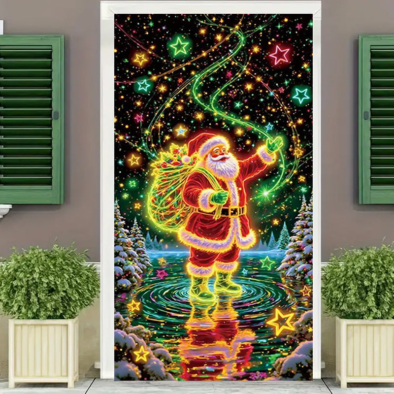 🎄🎁Fluorescencyjny baner świąteczny UV na drzwi/tło/dekorację na imprezę świąteczną/ozdobę świąteczną do powieszenia-4163574