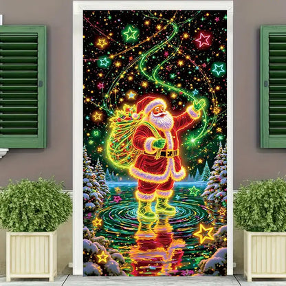 🎄🎁Fluorescencyjny baner świąteczny UV na drzwi/tło/dekorację na imprezę świąteczną/ozdobę świąteczną do powieszenia-4163574