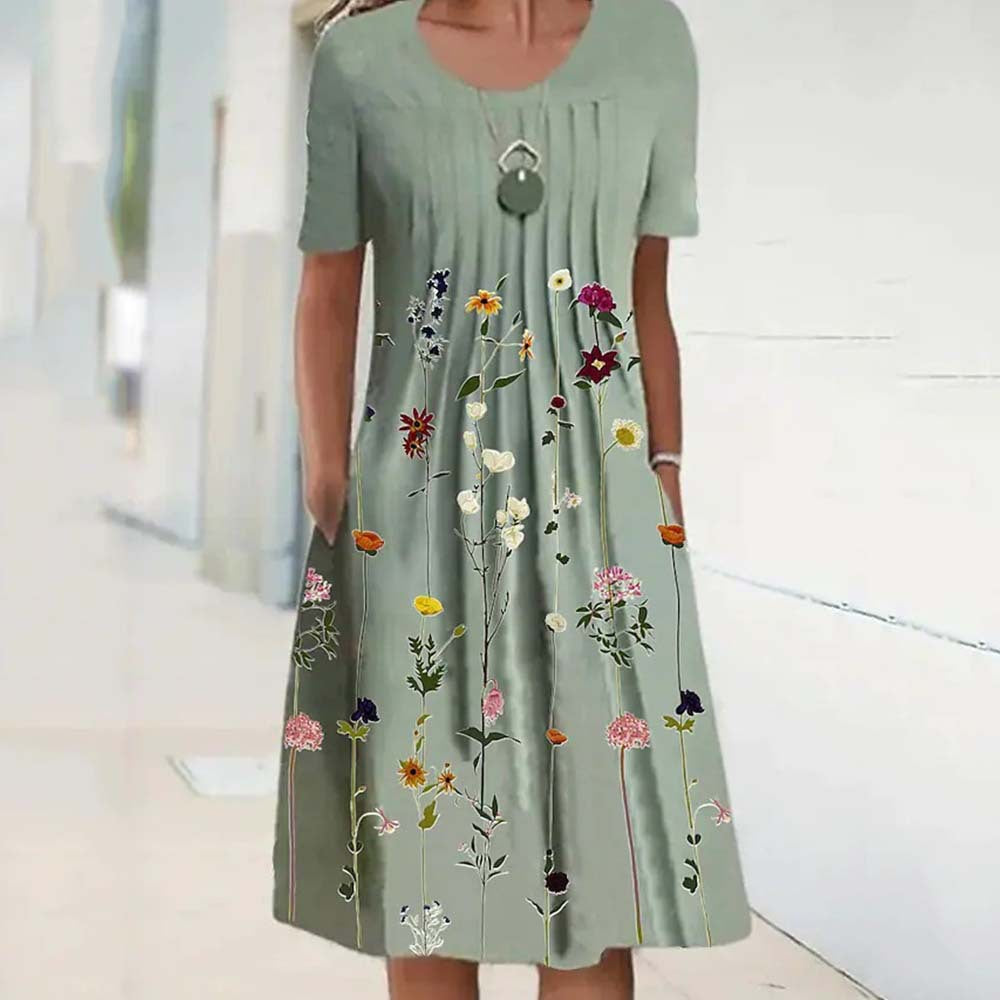 🔥【45 OFF%】🌸🦋Nové dámské šaty s kulatým výstřihem a potiskem（S-3XL）.