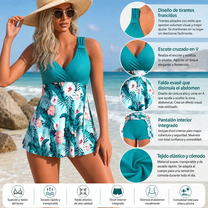 🌴🏖️🌈【50% de descuento 🔥】Conjunto de baño para mujer plus size con estampado, espalda descubierta y secado rápido