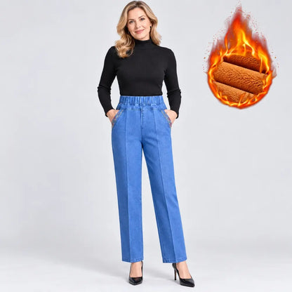 🔥【XL-5XL】Nuevos vaqueros elásticos de corte recto para mujer, para otoño/invierno