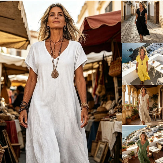 【S-3XL】2026 Vestido casual midi de color sólido Nuevo vestido suelto de manga corta de verano.