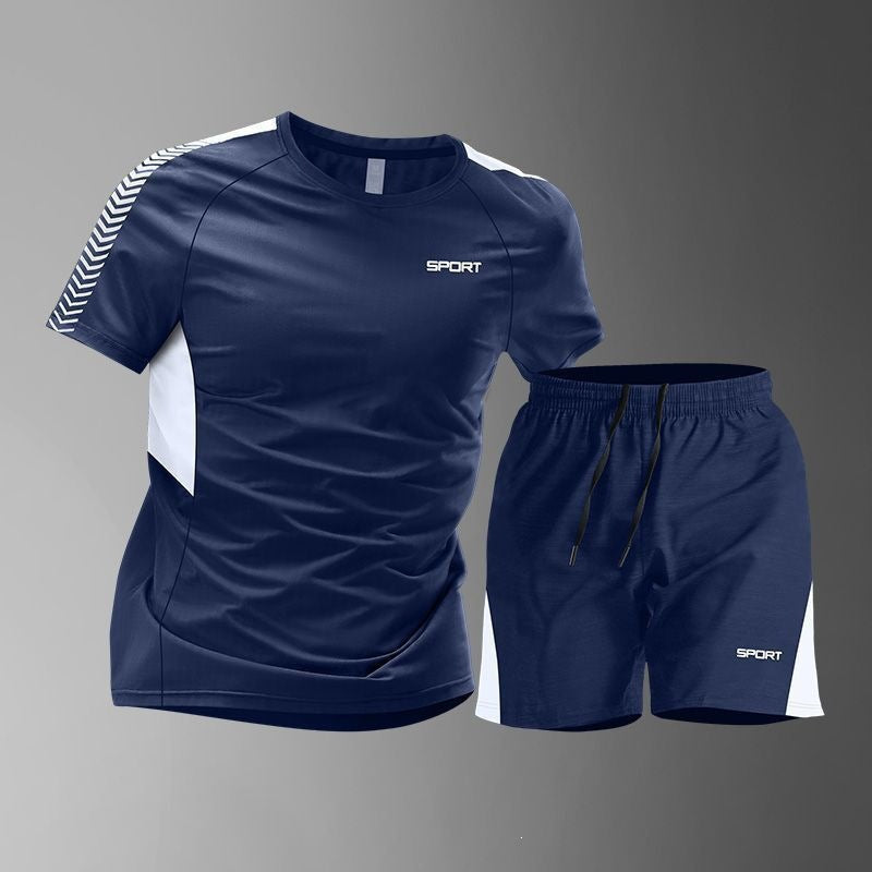 [M-3XL: 50% de descuento] 🎽 Conjunto de seda helada de secado rápido para hombre: manga corta y pantalón corto, conjunto de dos piezas - ropa deportiva informal