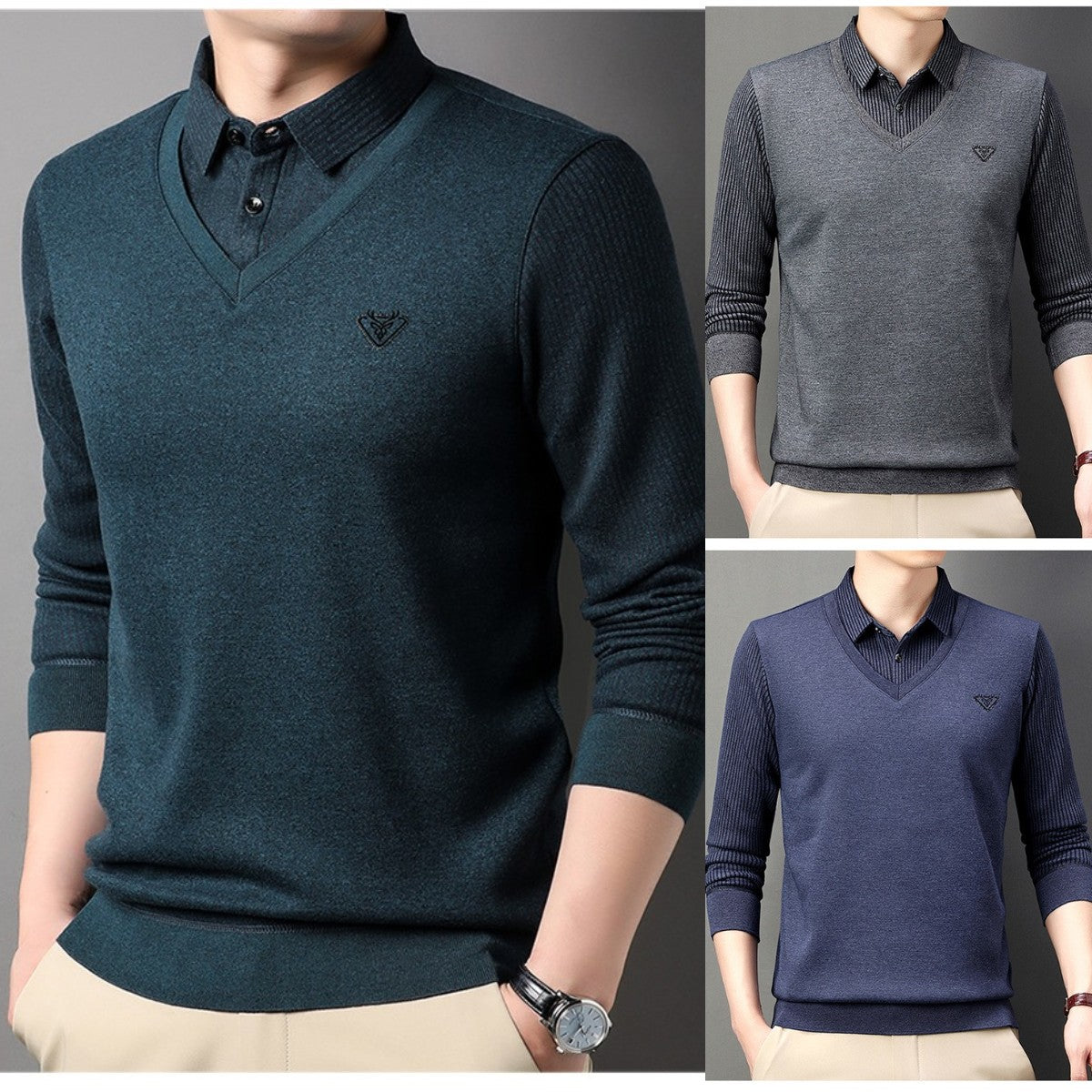 【M-4XL】🔥Męska koszulka polo na jesień i zimę z kołnierzykiem, długim rękawem, dwuczęściowa, męska koszulka polo w średnim i starszym wieku