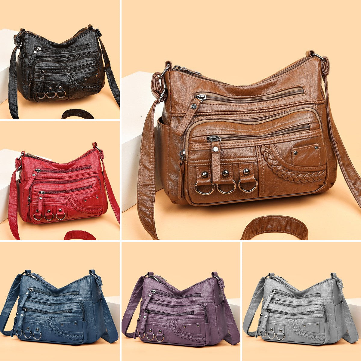 Velkoobjemová měkká kožená kabelka přes rameno/crossbody