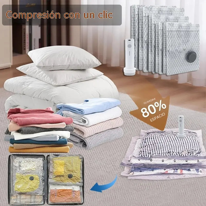 🎁 Juego de bolsas de compresión inalámbricas para almacenamiento al vacío