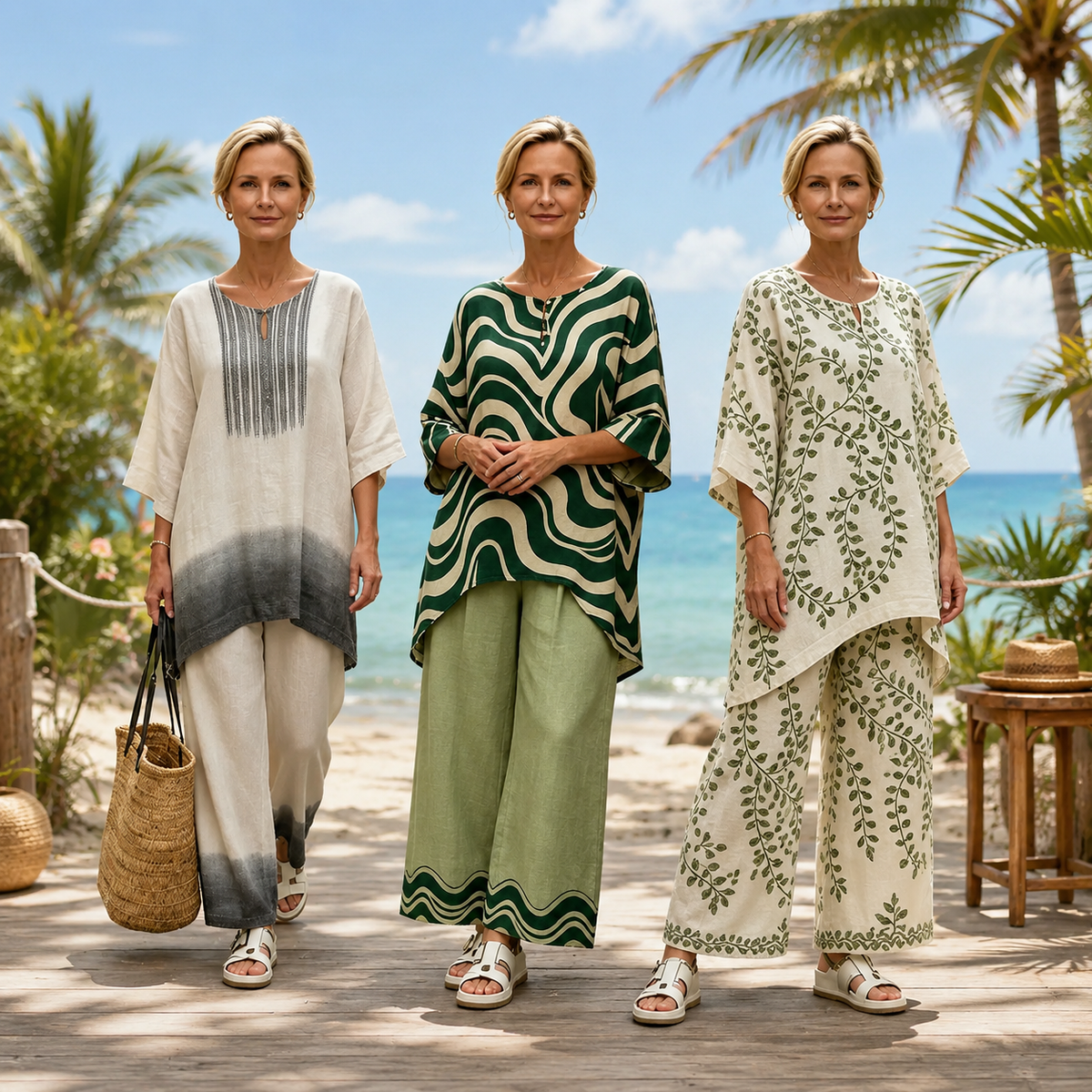 [Top + Pantalones] Traje informal de lino para mujer, la opción perfecta para vacaciones y para el día a día.