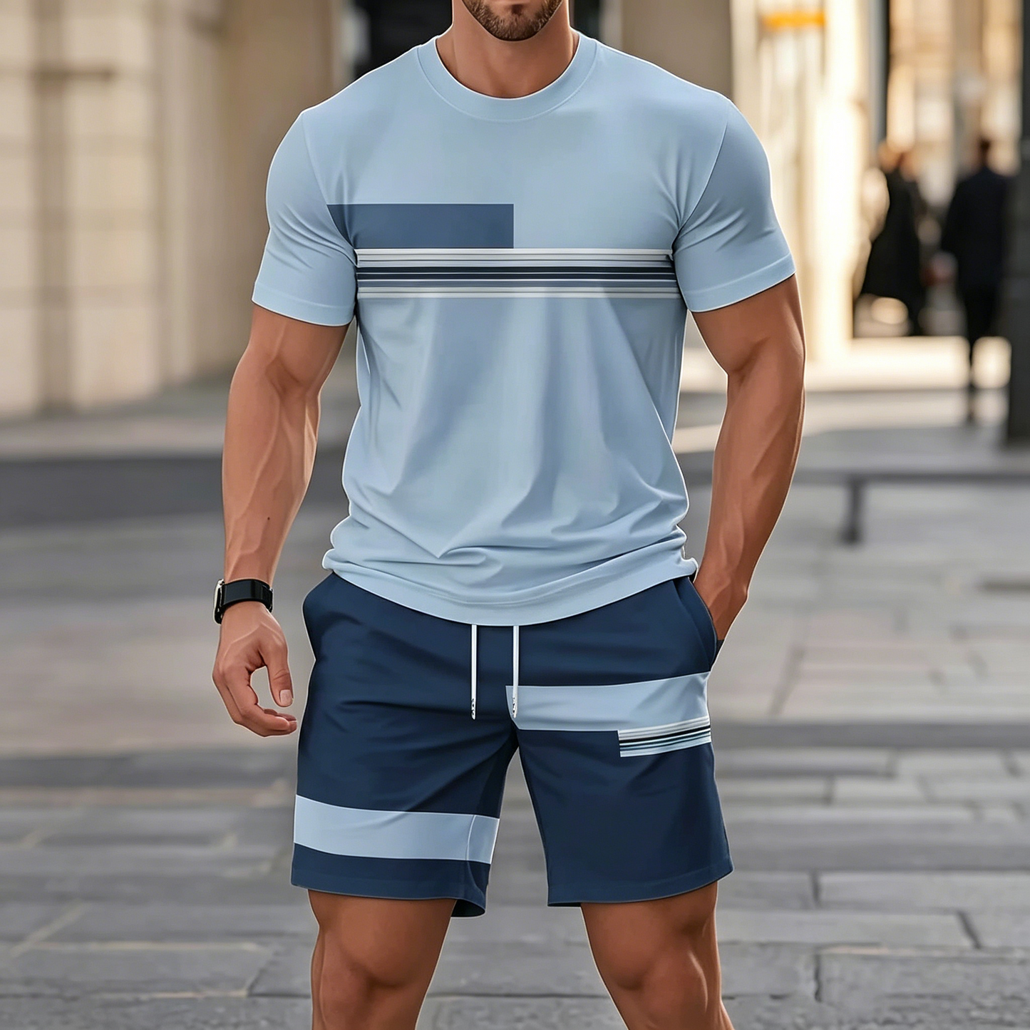 ✨【Pago contra entrega】Conjunto deportivo de verano de 2 piezas para hombre: cómoda camiseta de manga corta y pantalones cortos para el día a día y para estar en casa.