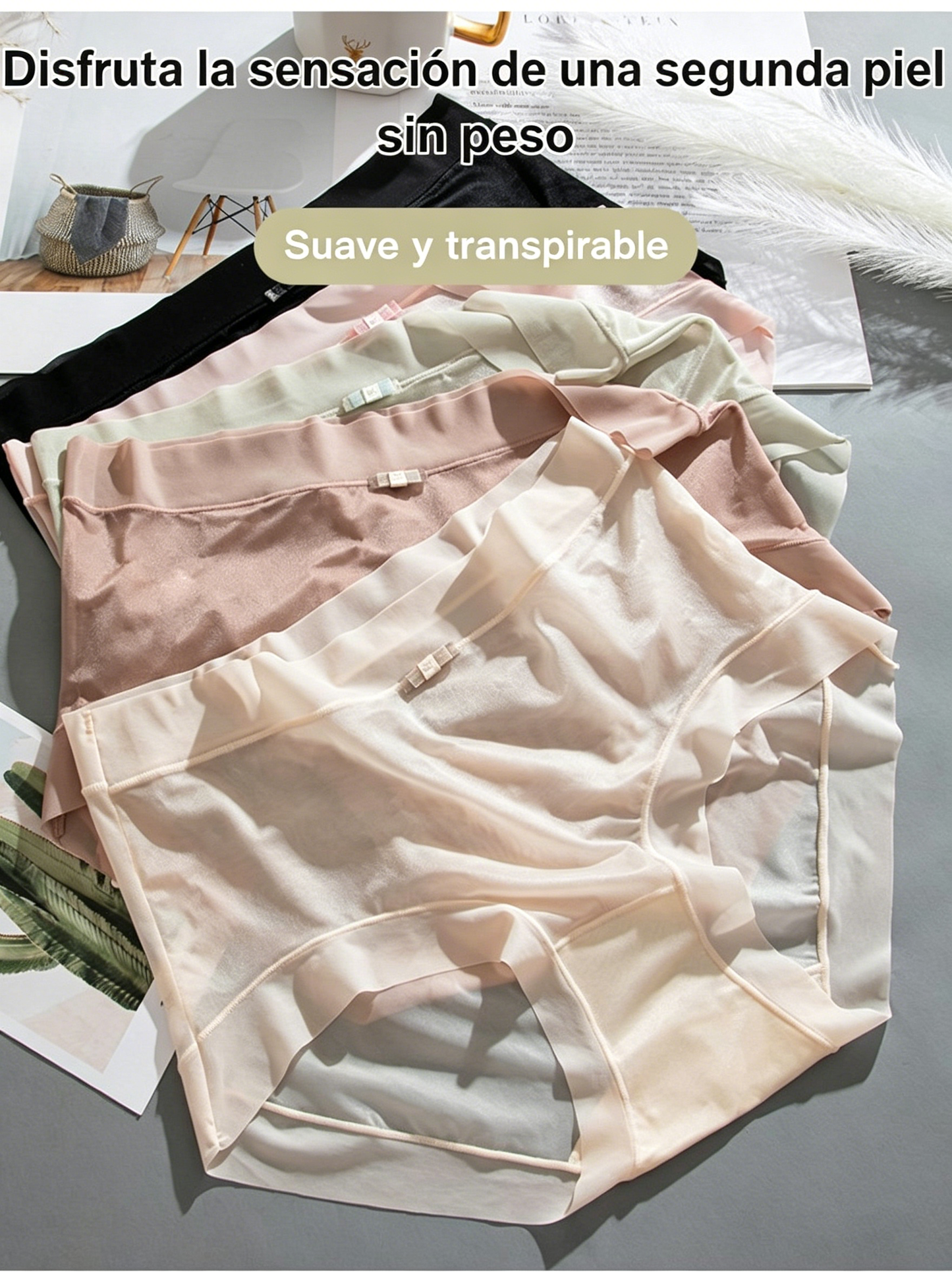 🩲 Promoción de nueva llegada 【6 piezas】 Braguitas de talle alto de seda helada para mujer
