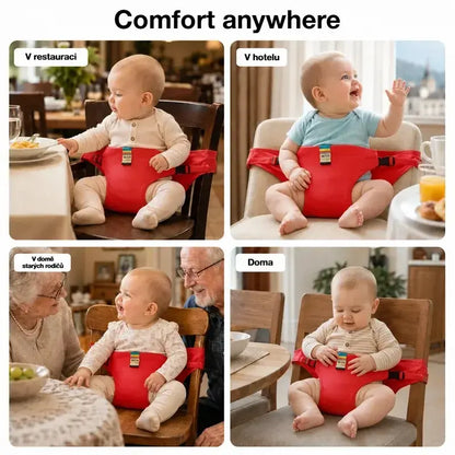 👶 Nepostradatelný produkt pro krmení dětí na cestách! Bezpečnostní pás pro přenosnou dětskou jídelní židličku, připravená k použití jedním kliknutím, s ochranou proti pádu! ✨🎒