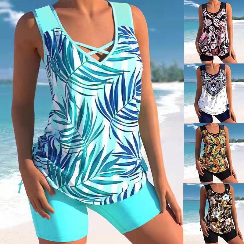 🔥【¡Último día - 50% de descuento!】【S-5XL】🩱 Traje de baño estampado de dos piezas de secado rápido y a la moda: cómodo y elegante, la elección perfecta para el verano 🌊🌴