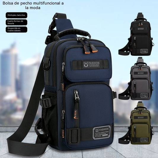 Bolso de pecho para hombre, bolso de hombro de gran capacidad con múltiples bolsillos.