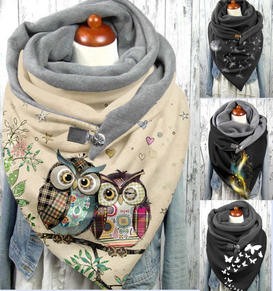 💝❄️ Podzimní a zimní dvoudílný teplý bavlněný šátek s potiskem na knoflíky