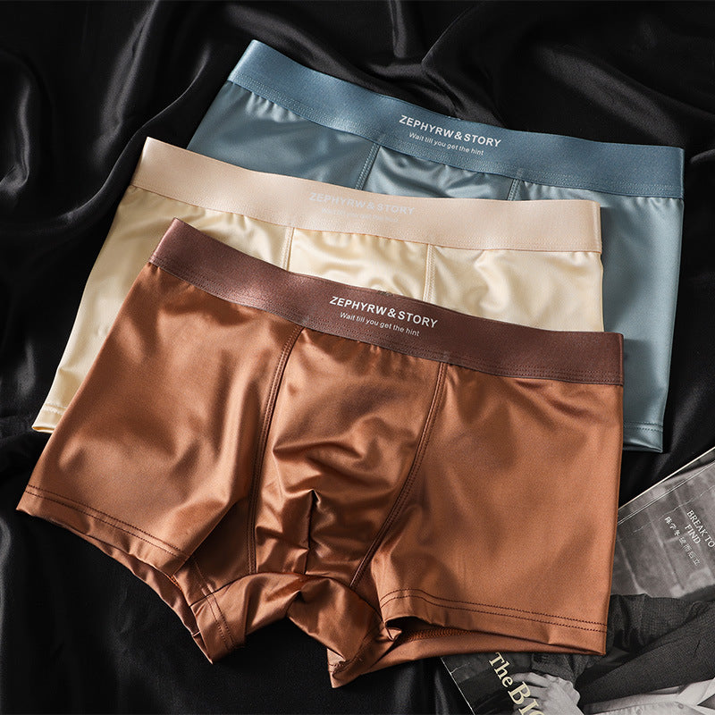 🔥【3 piezas】Ropa interior masculina nueva, seda helada, verano, transpirable, bóxers, satén, ropa interior masculina