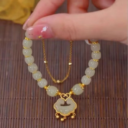 ✨Nueva pulsera de jade hetiano en oro de 14 quilates