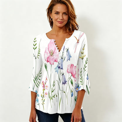 👚🌸[S–5XL] Pohodlné a ležérní dámské oblečení: halenka s výstřihem do V a květinovými vzory