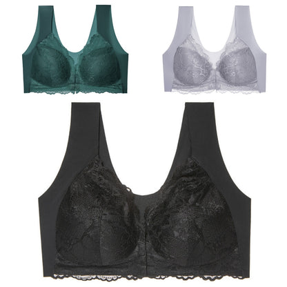 🔥😍【Pachet de 3】Sutien de damă confortabil fără sârmă din dantelă, închizătoare frontală