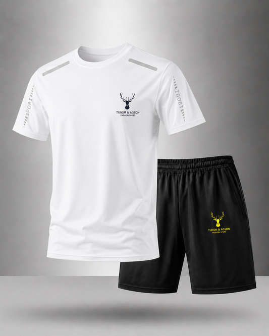 【L-5XL】Pánská letní sportovní souprava z ice silk: rychleschnoucí tričko s krátkým rukávem a šortky.
