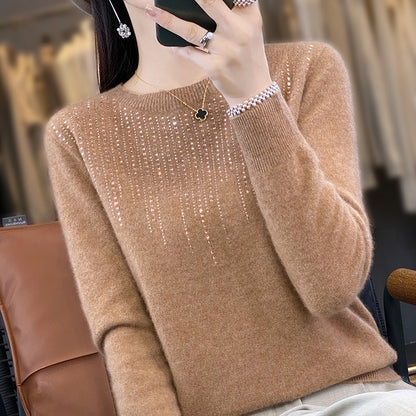 🔥🍁【Jesienna nowość】【S-2XL】✨🌷Wysokiej jakości, modny i elegancki damski aksamitny kardigan z okrągłym dekoltem i biżuterią