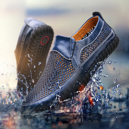 🔥【Promociones fuera de temporada】【38-48】👞Nuevos zapatos de malla de cuero para hombre para primavera y verano - talla grande - piel de vacuno auténtica, resistente al sudor y a los olores, transpirable y cómodo