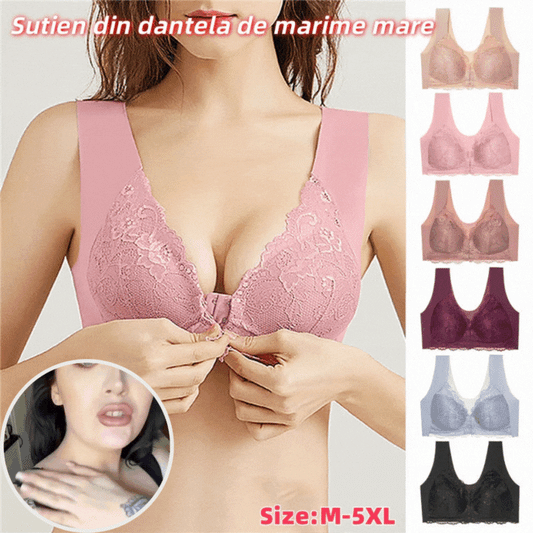 🔥😍【Pachet de 3】Sutien de damă confortabil fără sârmă din dantelă, închizătoare frontală