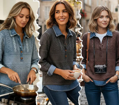 🎁 【PÓŁ CENY!】Modna mikina z klapką na połowie guzików-4183165