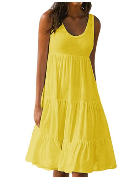 👗[S-5XL] Vestido sencillo de color liso, De secado rápido y transpirable