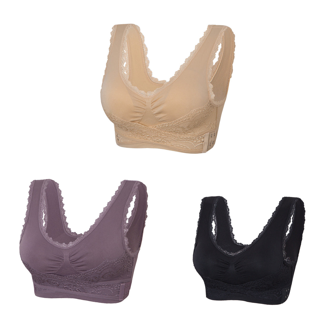 👙【3piezas】 Sujetador anti-caída con cierre lateral y diseño cruzado – Cómodo y moldeador ✨