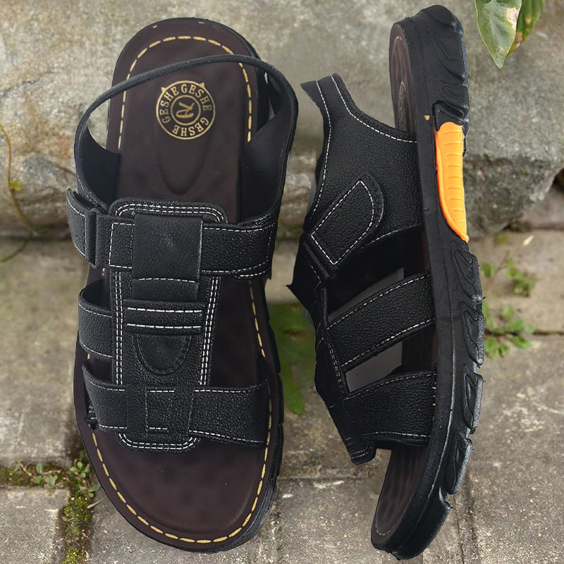 🔥👟 (50%OFF)【Tamaño 38 ~ 44】 Sandalias de playa antideslizantes de cuero suave hechas a mano para hombres