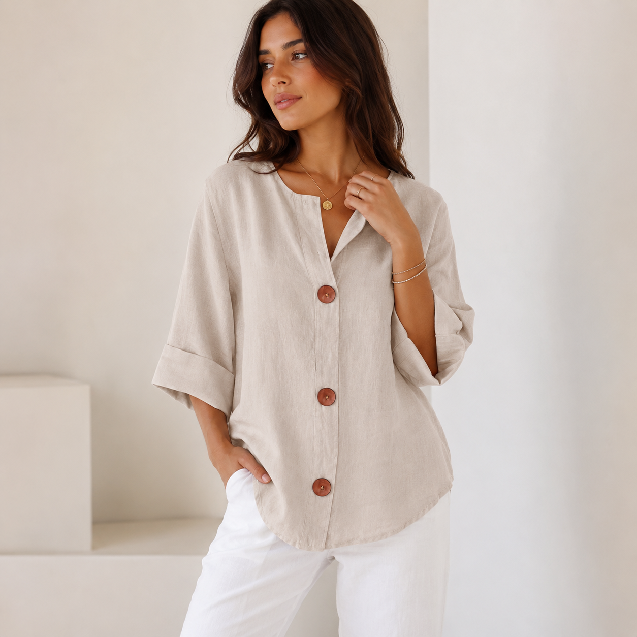 🔥【Descuento por tiempo limitado】【S-5XL】🔥Novedad para primavera/verano 2026: Camiseta holgada - Top de cuello en V de algodón y lino para mujer