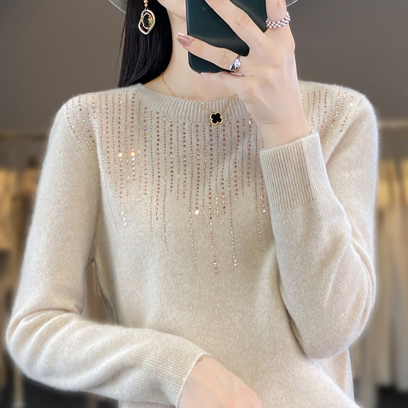 🔥🍁【Jesienna nowość】【S-2XL】✨🌷Wysokiej jakości, modny i elegancki damski aksamitny kardigan z okrągłym dekoltem i biżuterią