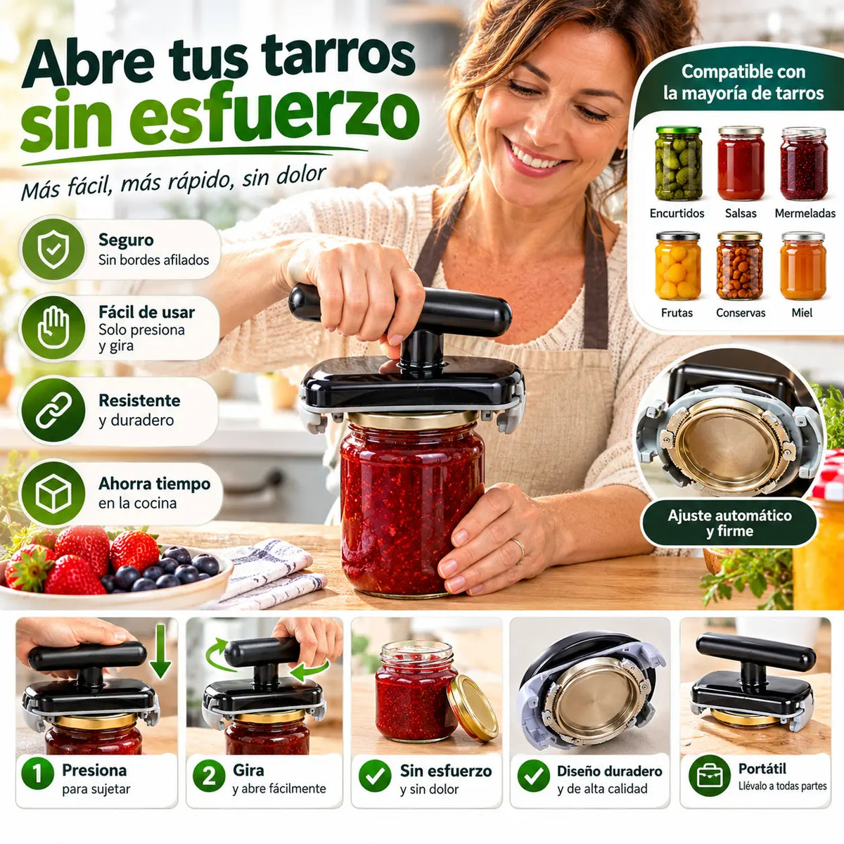☀️🔥¡Compre 1 y llévese 1 GRATIS! (2 piezas) 🔧✨ Abridor universal ajustable: abre frascos, botellas y latas en 3 segundos sin esfuerzo. Antideslizante, apto para manos débiles o personas mayores. 💪