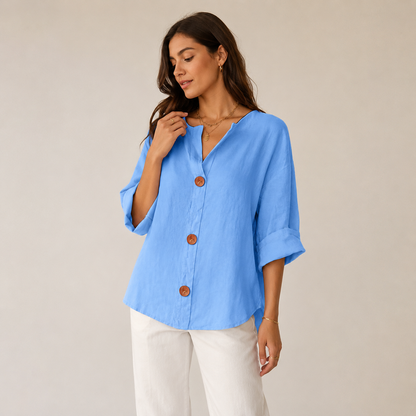 🔥【Descuento por tiempo limitado】【S-5XL】🔥Novedad para primavera/verano 2026: Camiseta holgada - Top de cuello en V de algodón y lino para mujer