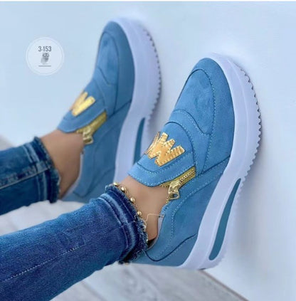 【35-43】Zapatos casuales con plataforma y cremallera lateral para mujer