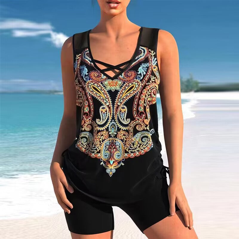 🔥【¡Último día - 50% de descuento!】【S-5XL】🩱 Traje de baño estampado de dos piezas de secado rápido y a la moda: cómodo y elegante, la elección perfecta para el verano 🌊🌴