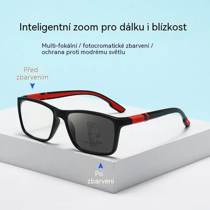 Nové stylové a sportovní multifokální brýle na čtení: navržené speciálně pro seniory, s protiskluzovou úpravou, fotochromatickými skly a možností využití pro vidění do dálky i na blízko.