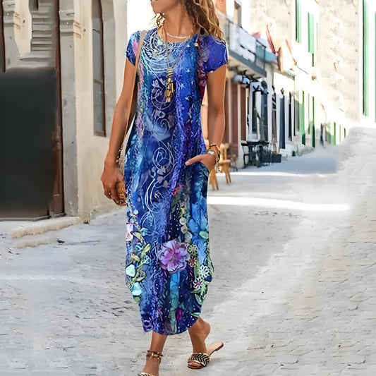 🌸【S-3XL】Nové jarní 2025 dámské stylové elegantní dlouhé šaty s potiskem-3943486
