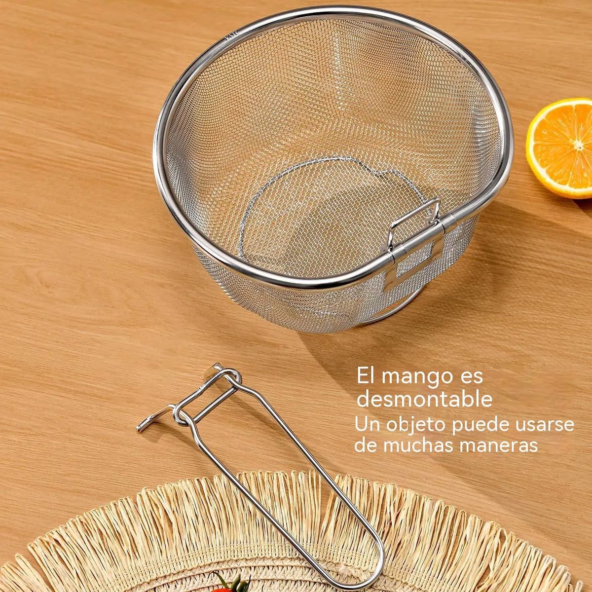 🍲Cesta de filtro de malla de acero inoxidable con asa plegable