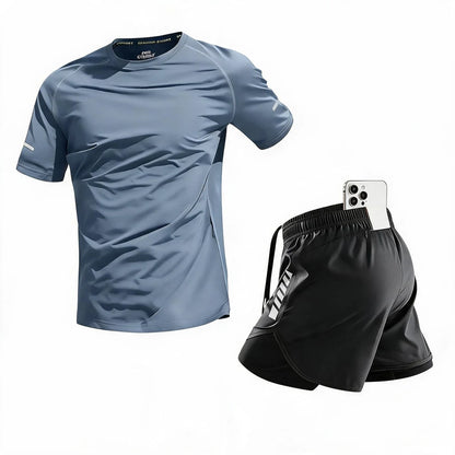 🔥【50% de descuento】✨Conjunto deportivo de verano de dos piezas para hombre: camiseta de manga corta y pantalones cortos cómodos con bolsillo trasero en la cintura.