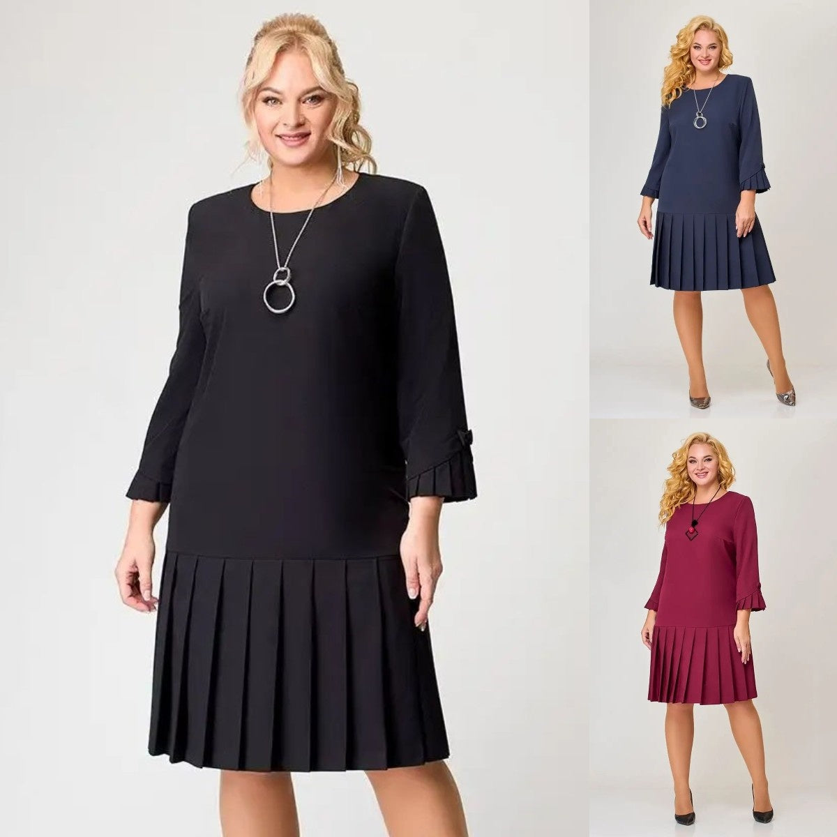 💌【S-5XL】👗Vysoce kvalitní elegantní šaty v jednobarevné barvě